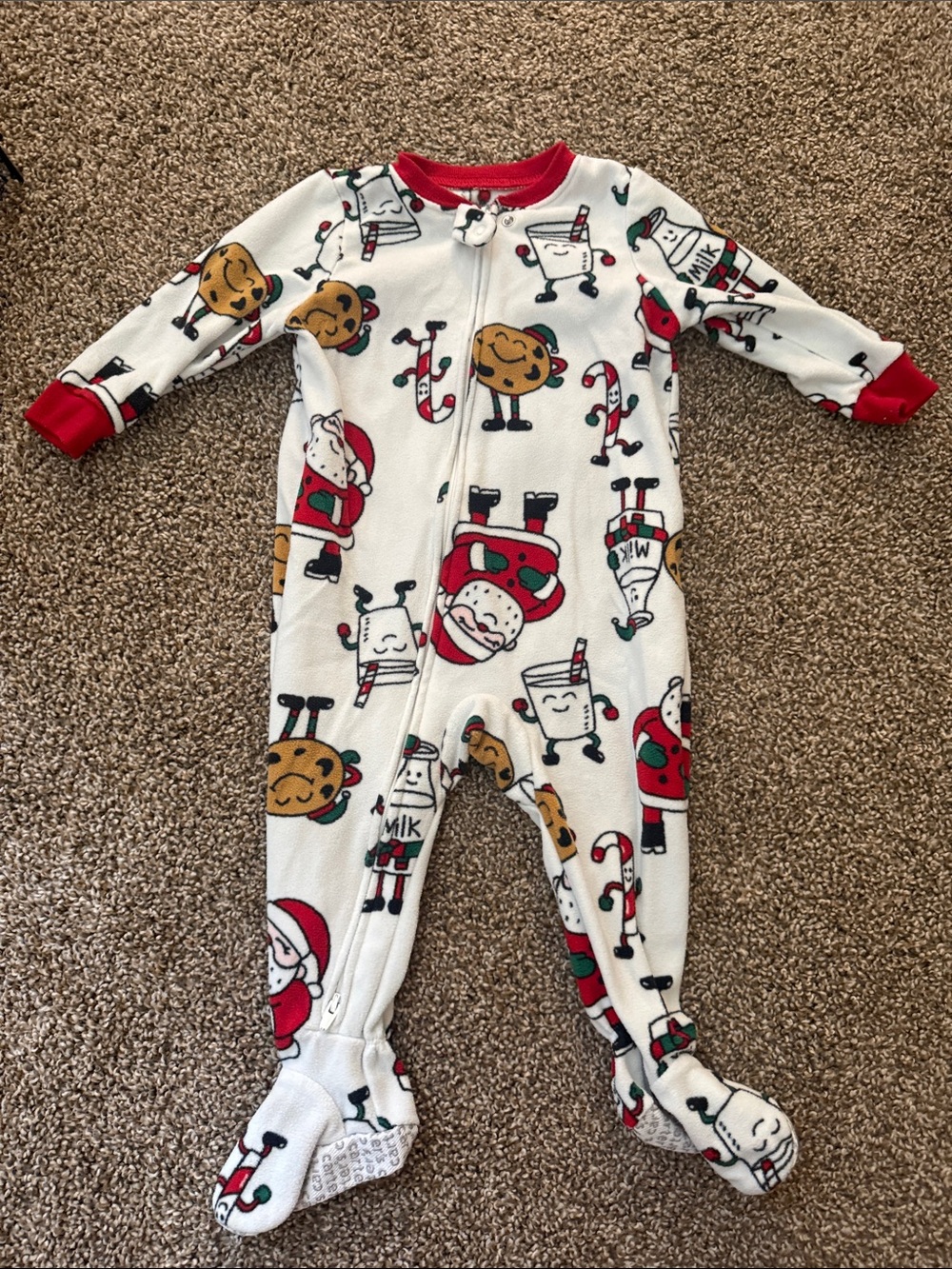 Carter's White Holiday Character Footed Pajamas with Red Trim